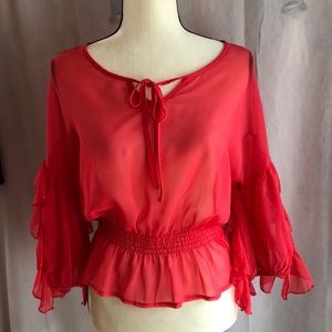NWT YA Los Angeles sheer pink coral blouse, M